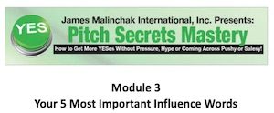 Pitch Secrets Module 3 James Only Your 5 Most Important Influence Words